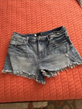 Kut from the Kloth Blue Denim Frayed Hem Women's Shorts